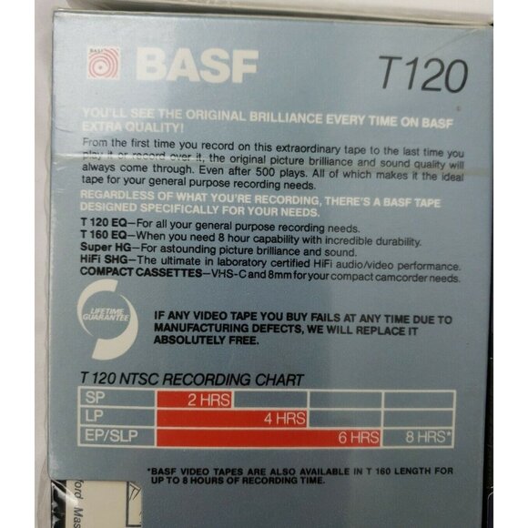 VHS Blank Tape Lot 5 Sony T160 8hr Fuji TDK BASF 6hr T120 Maxell Silver Sealed - Picture 6 of 11